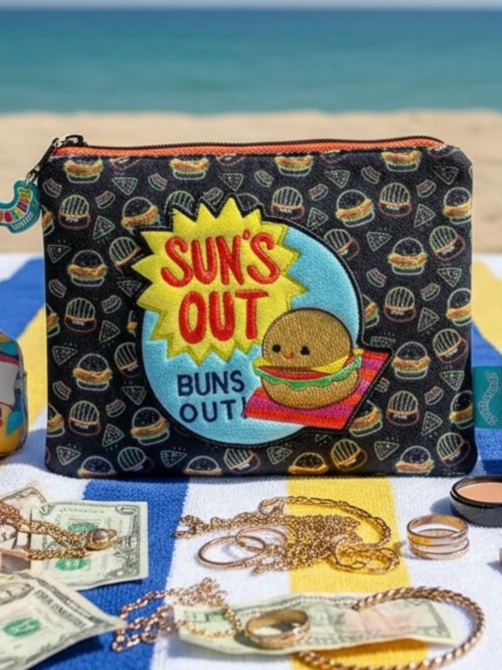 Squishmallows Carl Cheeseburger Sun’s Out Buns Out Black Pouch